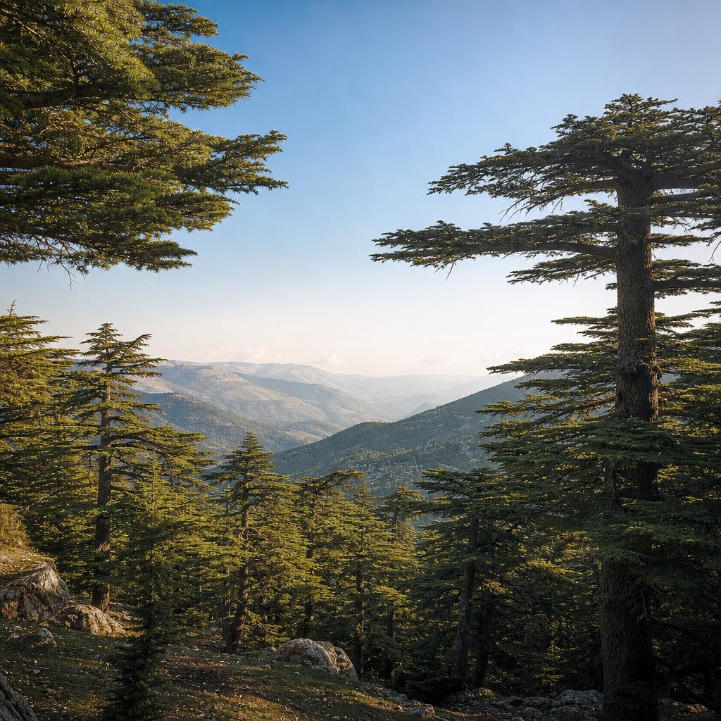 Lebanese cedar forest in daylight